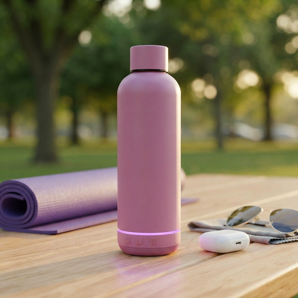Termos cu boxă Bluetooth integrată, 430 ml – oțel inoxidabil, lumini LED
