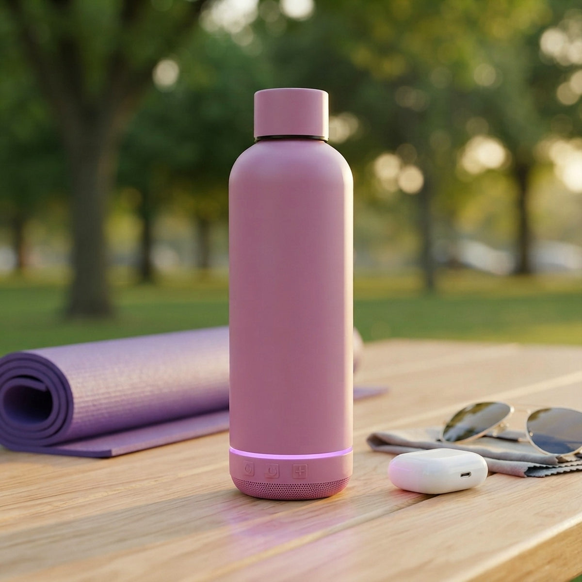 Termos cu boxă Bluetooth integrată, 430 ml – oțel inoxidabil, lumini LED
